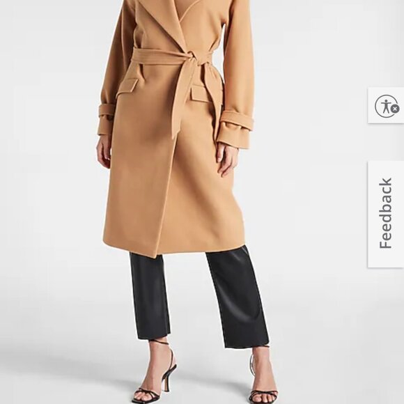 EXPRESS Belted Wrap Trenchcoat in Shade Pecan - Picture 3 of 7